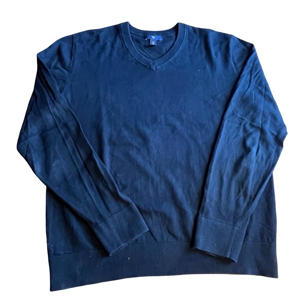 Gap Mens V-Neck Sweater Black 100% Cotton Long Sleeve Pullover Size M